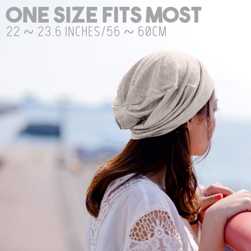 CHARM Mens Summer Linen Beanie - Slouchy Lightweight Knit Hat Slouch Cap Casualbox Beige - Image 4